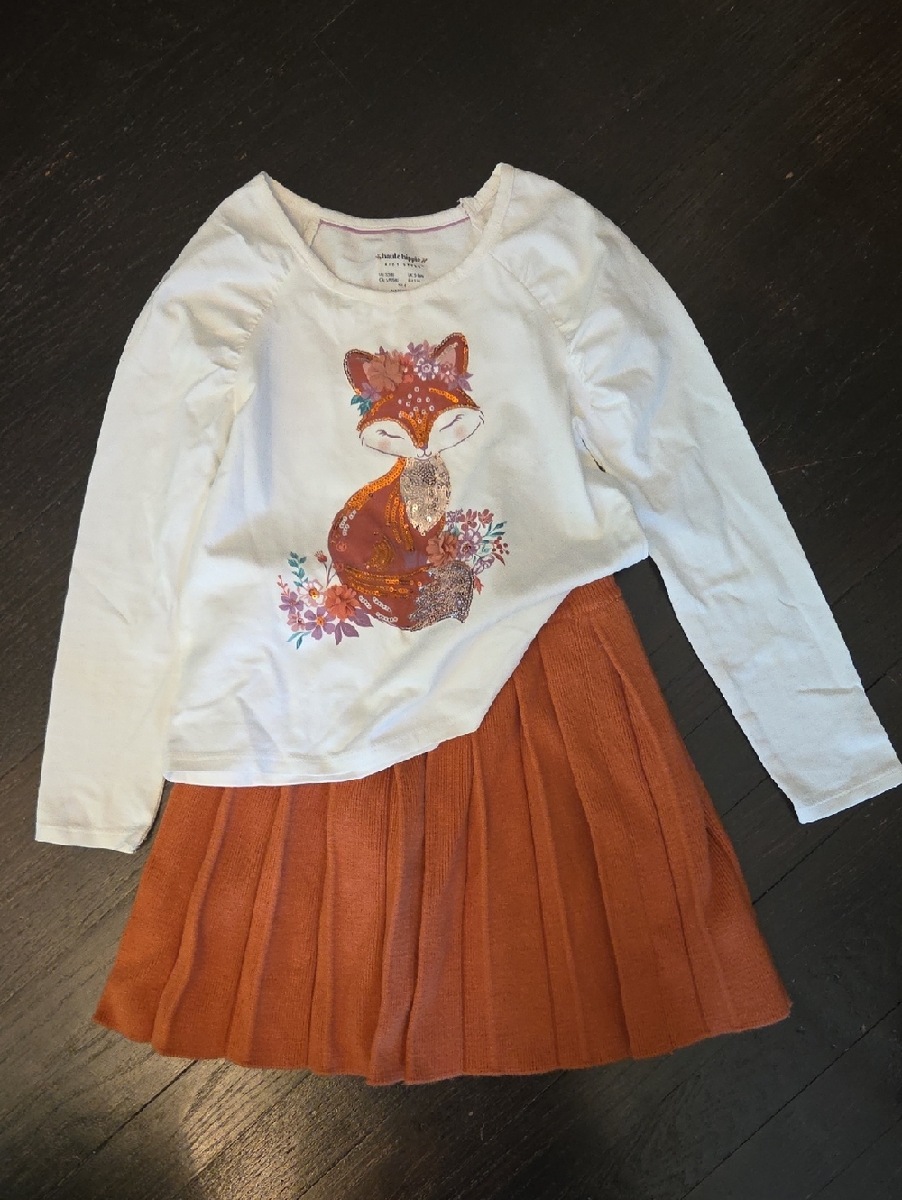 White Long-Sleeve Tee with Rust Fox Graphic